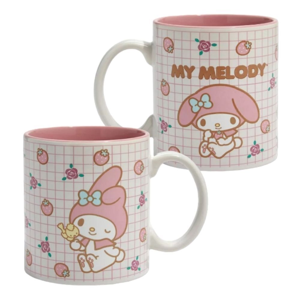 Sanrio My‎ Melody Pink White Floral Grid Print 20oz Mug NWT